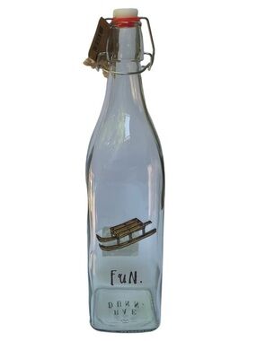 Rae Dunn Fun Bail & Trigger Clear Glass Bottle Sled Graphic NWT 2017 Christmas